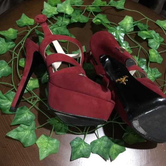 ⭐️ Host Pick ⭐️ Red Suede Prada Strappy Platform Heels - Picture 6 of 9